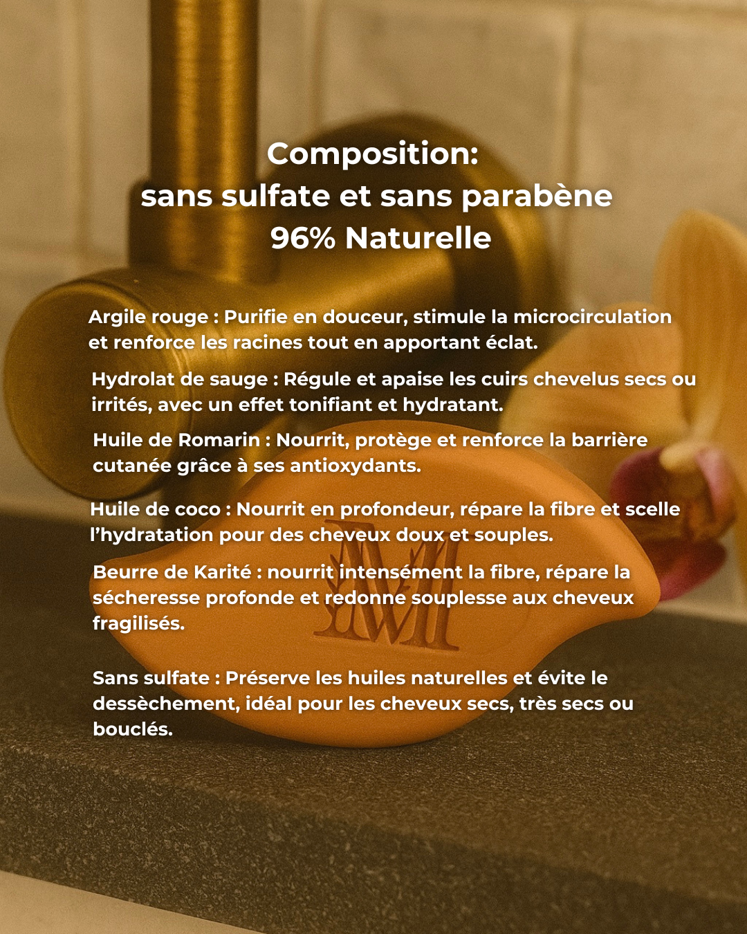 Shampoing solide nourrissant sans sulfate - Orchidée- Anti cheveux secs