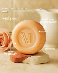 Nettoyant visage solide doux Rose - Peau mixte à sèche, anti tiraillements, teint éclatant