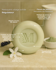 Nettoyant visage solide doux régulateur Fleurs de Jasmin- Régulateur, anti imperfections, acné,